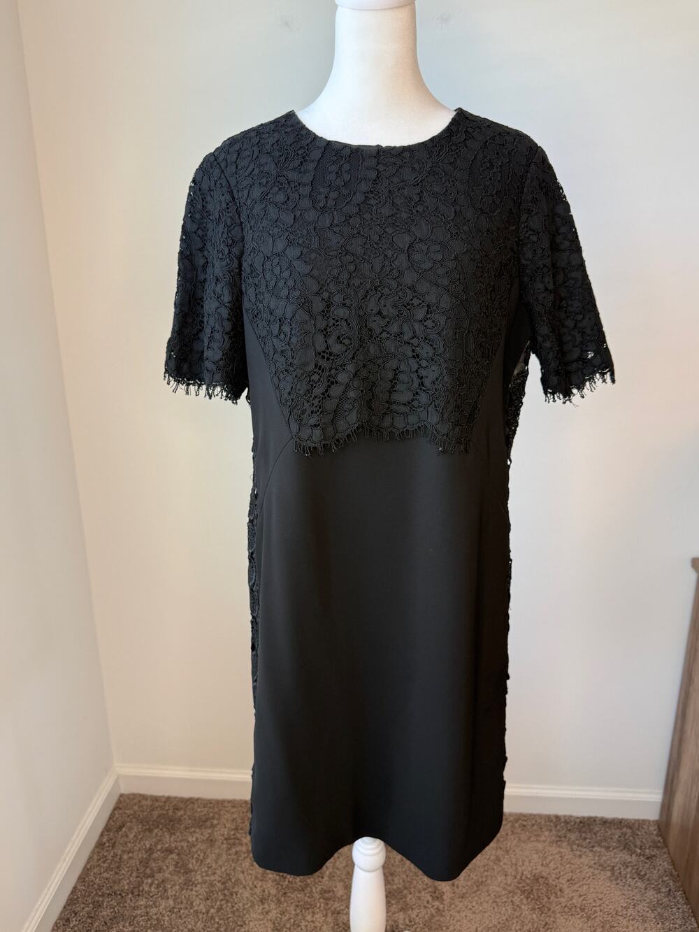 Ted Baker Black Lace Overlay Short Sleeve Shift Dress Cocktail